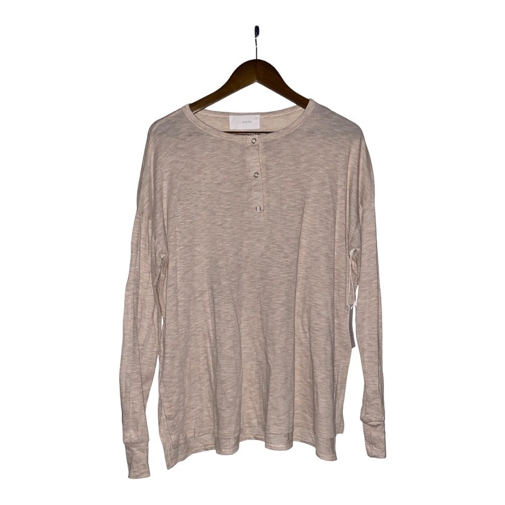 Six Fifty Henley Crewneck Long Sleeve Shirttail Tee Shirt Women M Tan
